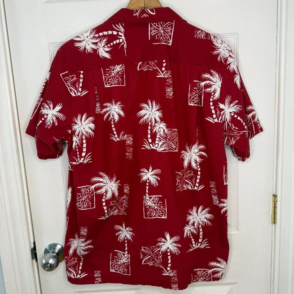 Vintage RJC Hawaiian Coconut Tree Cotton Shirt Made in Hawaii USA Size Large